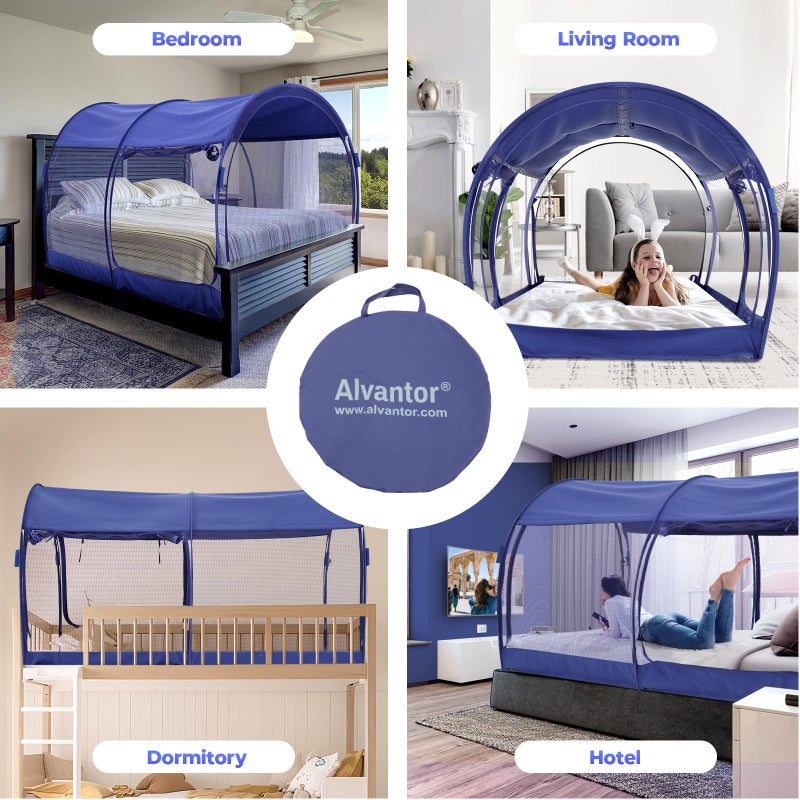 AlvantorÂ® Mosquito Net Bed Canopy Tents Dream Privacy Space Twin Size Sleeping Tents Indoor Pop Up Portable Frame Breathable Cottage Blue (Mattress Not Included) - Image 5